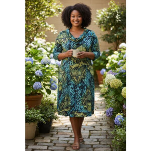 AGB DRESS Teal Yellow Snake Print Long Sleeve Dress 16W